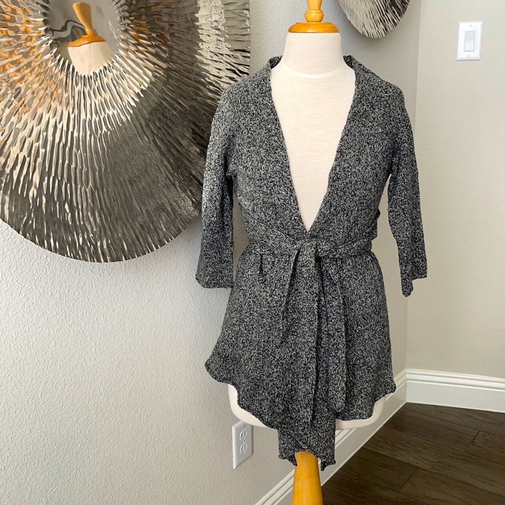 Anthropologie Gray Speckled Knit Wrap Cardigan